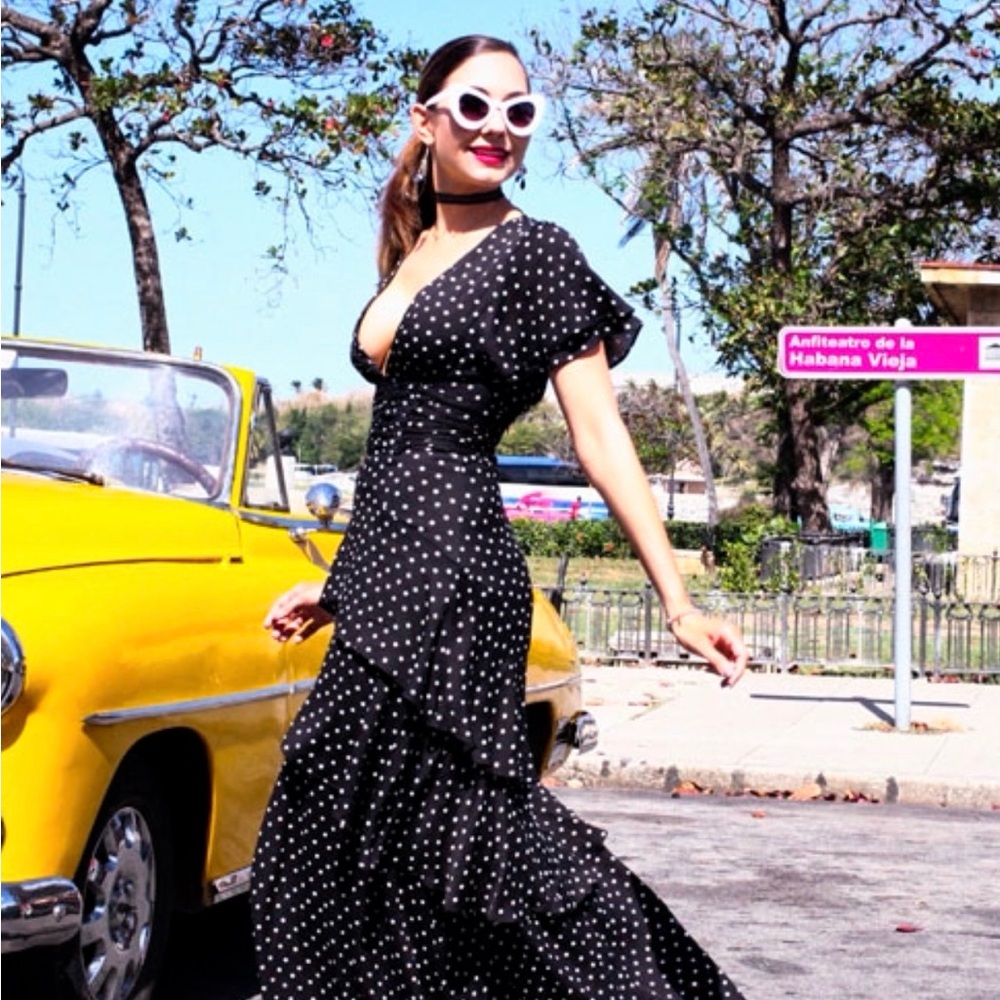 AFRM Black and White Polka Dot Ruffled Maxi Dress